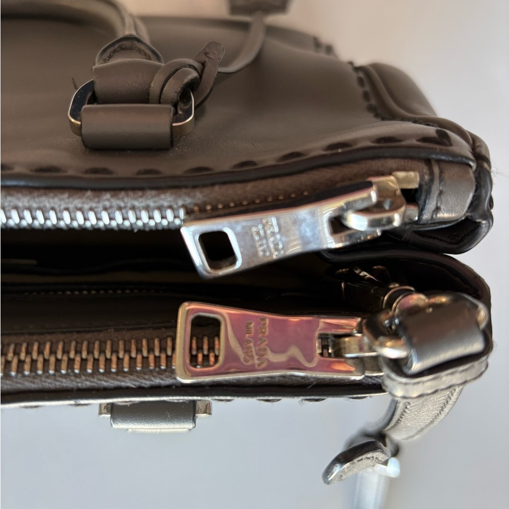 AUTHENTIC PRADA GALLERIA Grey Leather Bag with leather out-stiching detailing - Picture 12 of 16